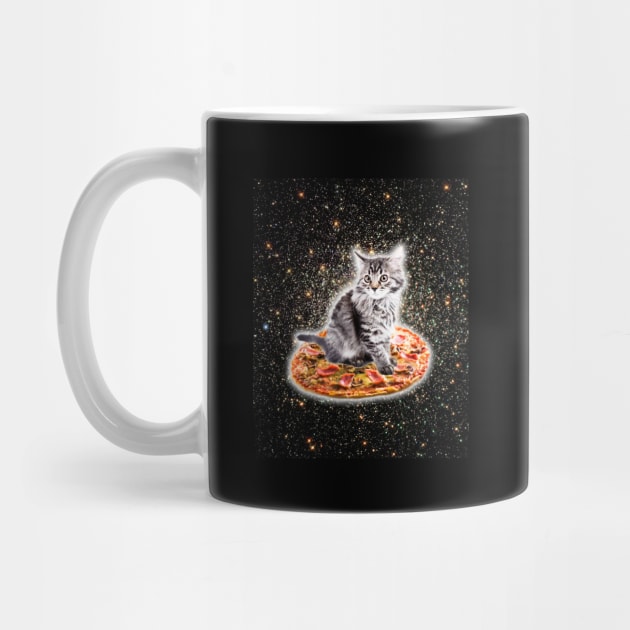 Galaxy Kitty Cat Riding Pizza In Space by Random Galaxy